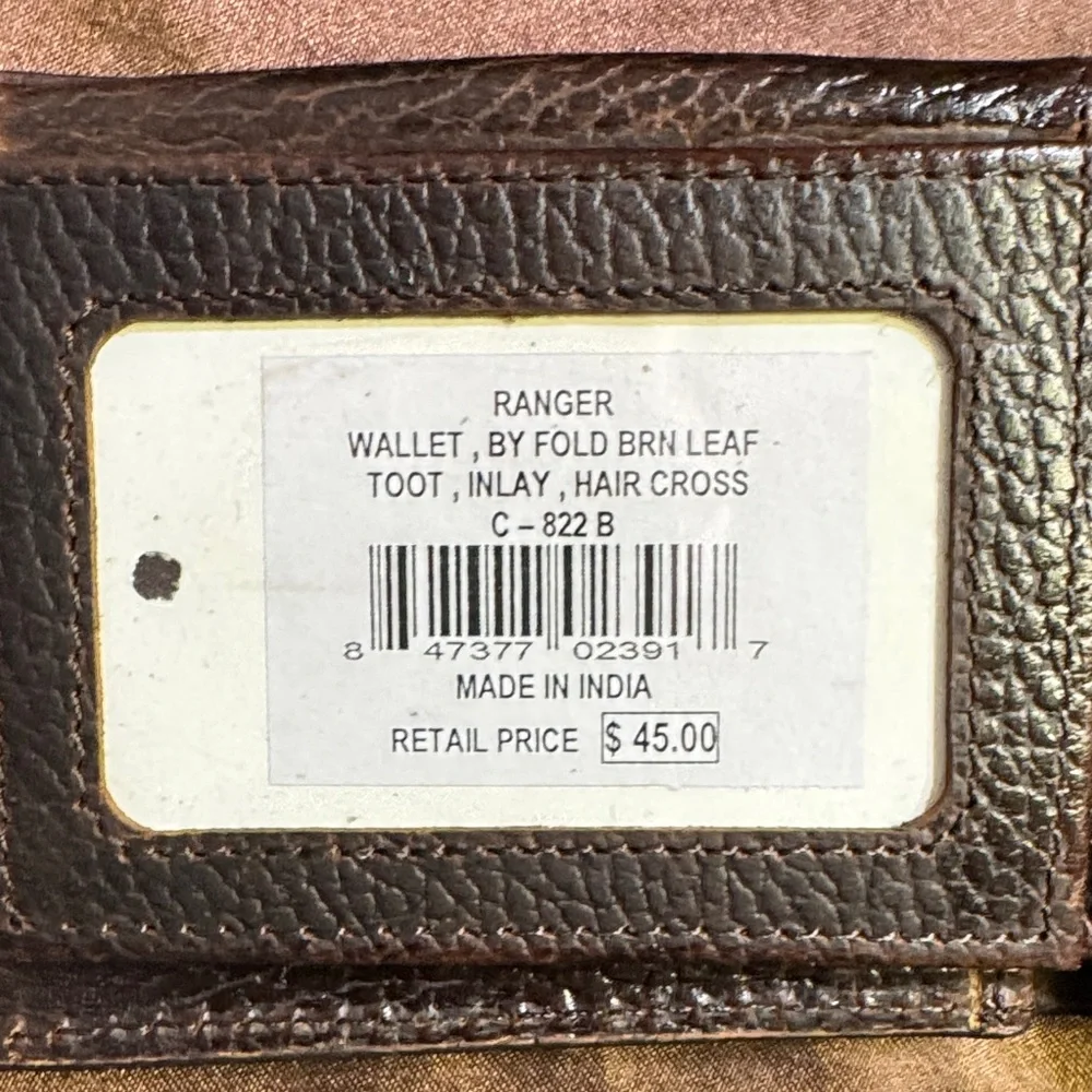 Ranger Belt Company Brown Leather Bifold‎ Wallet + Cross Necklace New with Box